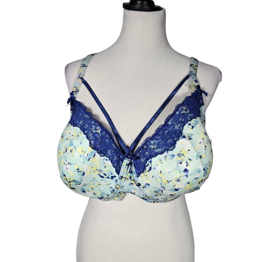 Ashley Stewart 40DDD Blue Yellow T-Shirt Bra NWT
